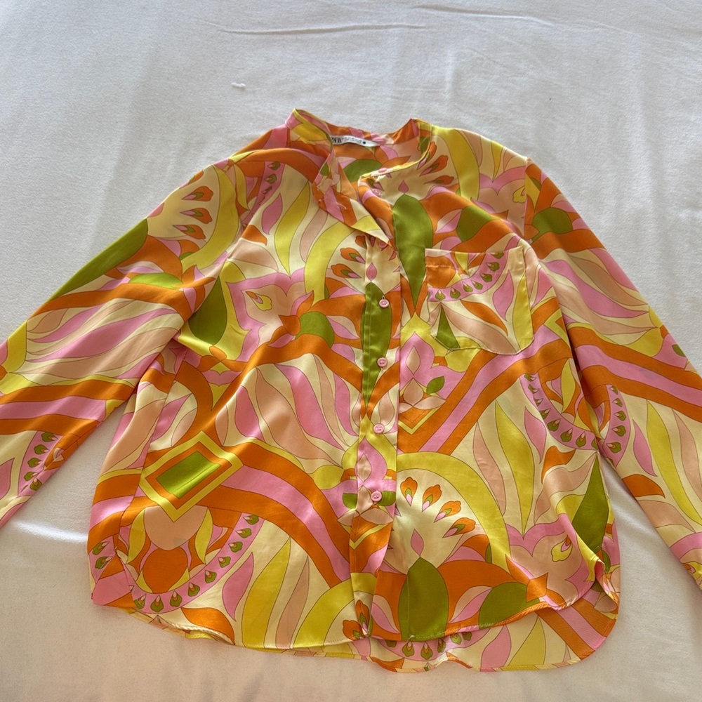 Zara Matching Set Multicolor Patterned Button Dow… - image 2